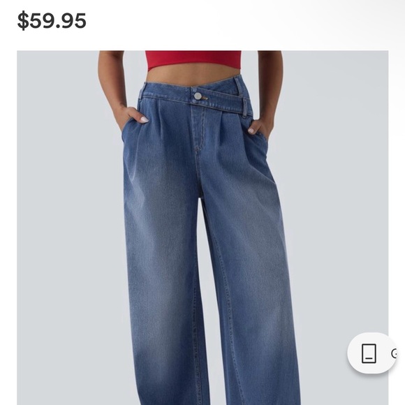 HALARA Denim - Halara Flex™ Asymmetric High Waisted Wide Leg Washed Casual Womens